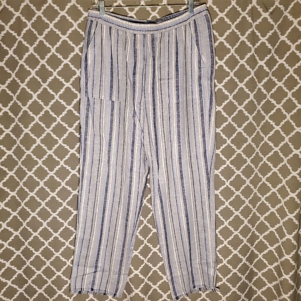Drew Raw Hem Striped Linen Blend Cropped Pants L